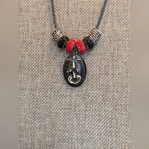 Black and Red Skeleton Pendant Necklace And Hoop Earrings Set